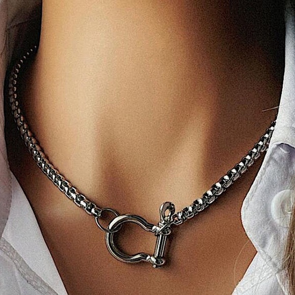 Horseshoe Silver Necklace Bracelet Matching Set HoreseBit Stainless Steel - Picture 5 of 9